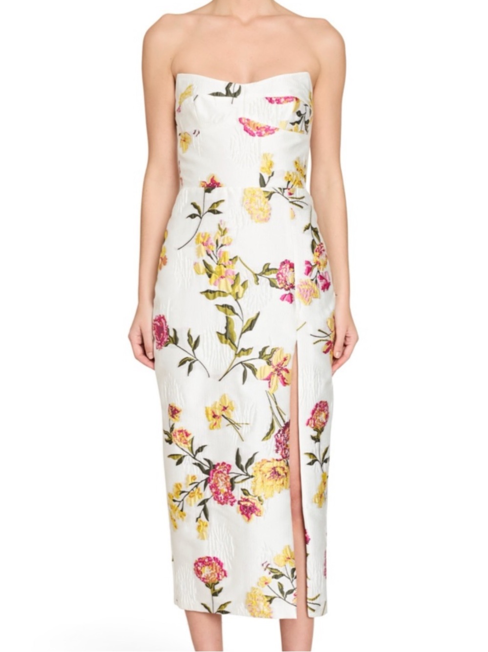 NWT Amanda Uprichard Ivy Dress in White Multi Cocktail Floral Strapless Size XS